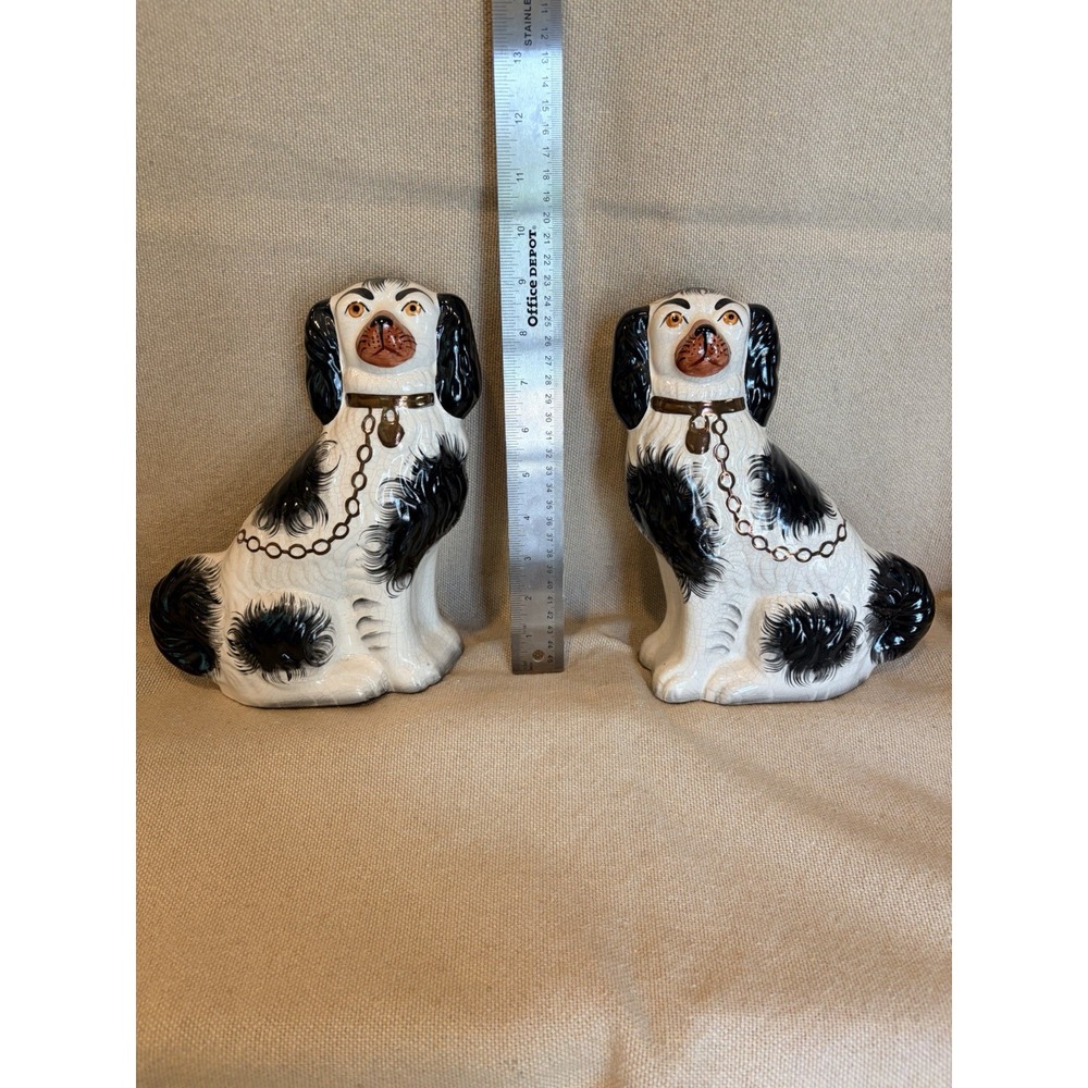 English Staffordshire King Charles Spaniel Dogs Black 9.5"H Vintage REPRODUCTION